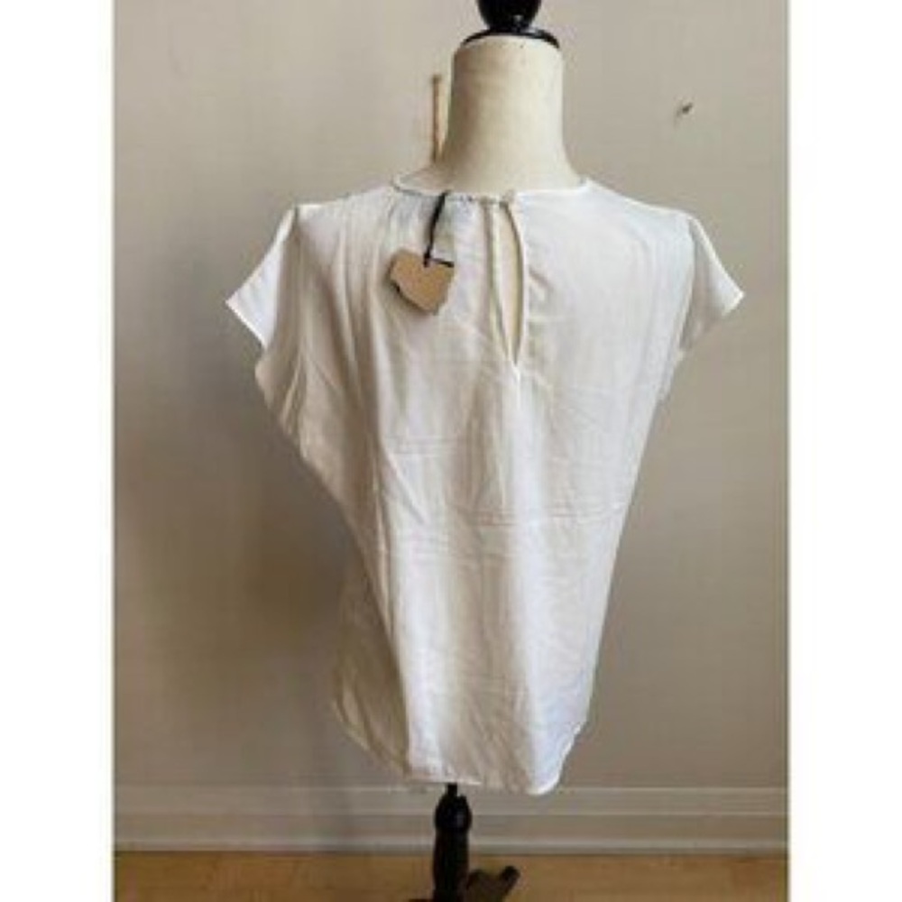 Halogen White Short-Sleeve Round-Neck Blouse - Picture 3 of 4